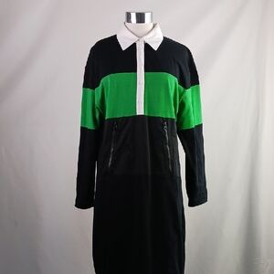 Cynthia Rowley Nwt Black Green Stroped Polo Dress.